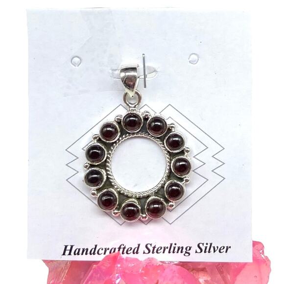 Garnet Necklace Pendant Solid 925 Sterling Silver Red Stone Boho Natural - Picture 1 of 5